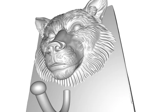 Realistic Wolf Head Wall Hook Plaque 3D Print Model