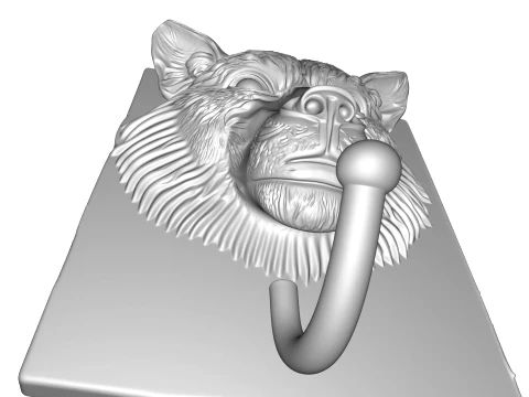 Realistic Wolf Head Wall Hook Plaque 3D Print Model