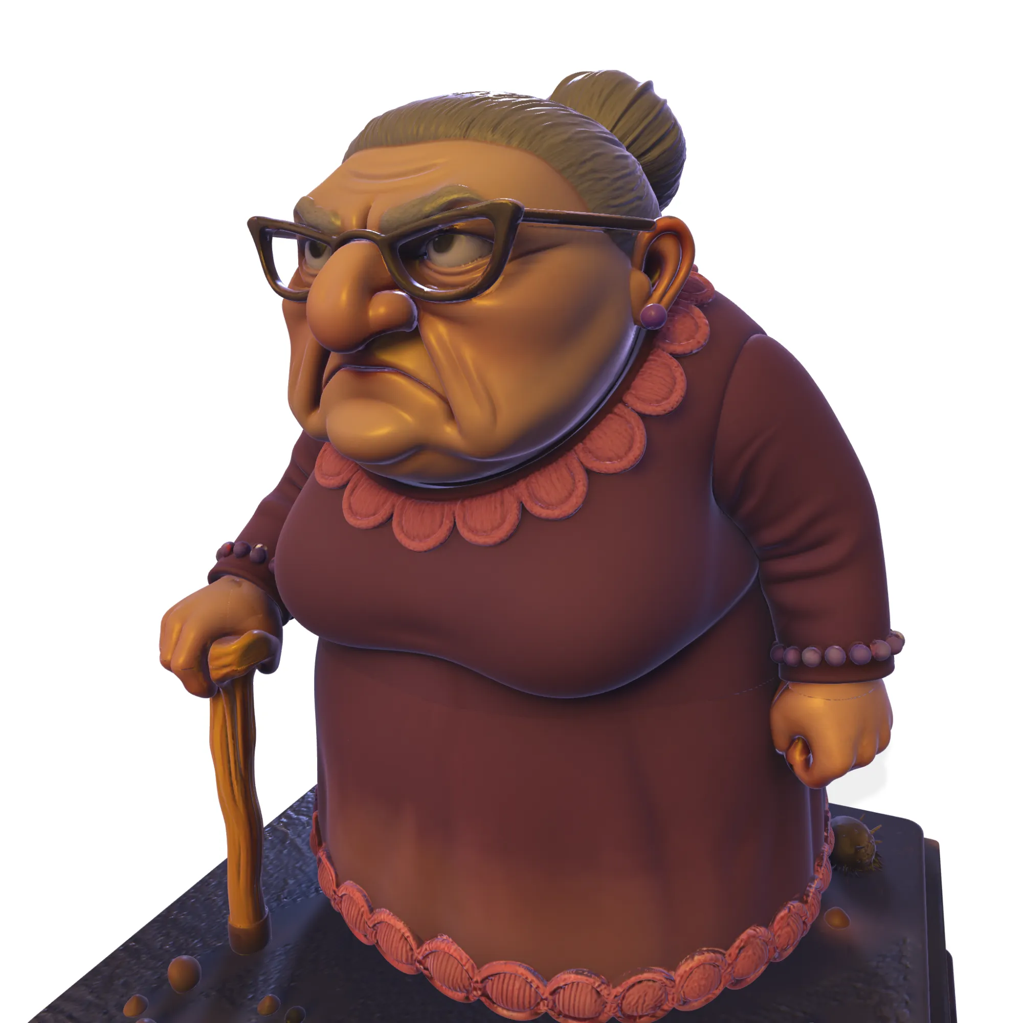 Elderly Woman Stylized 3D Sculpture Character Figurine HighDetail Collectible 3D Print Model .c4d .max .obj .3ds .fbx .stl .blend 