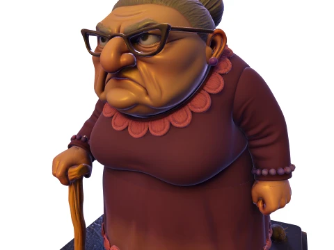 Elderly Woman Stylized 3D Sculpture Character Figurine HighDetail Collectible 3D Print Model
