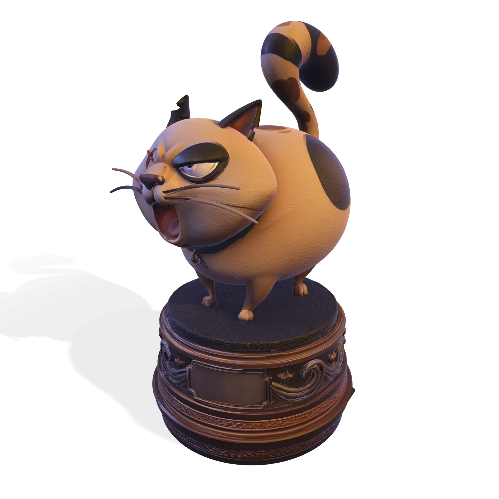 Realistic Angry Calico Cartoon Cat Animated Series Pet Statue 3D Print Model .c4d .max .obj .3ds .fbx .stl .blend