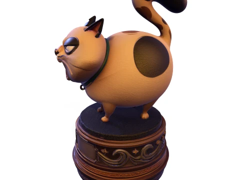 Realistic Angry Calico Cartoon Cat Animated Series Pet Statue 3D Print Model