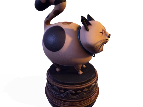 Realistic Angry Calico Cartoon Cat Animated Series Pet Statue 3D Print Model