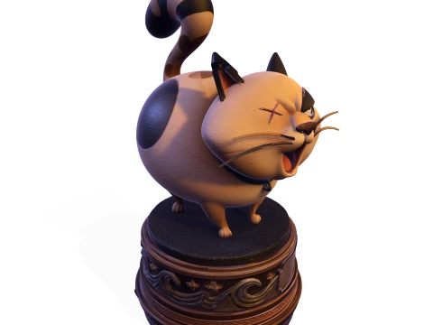 Realistic Angry Calico Cartoon Cat Animated Series Pet Statue 3D Print Model