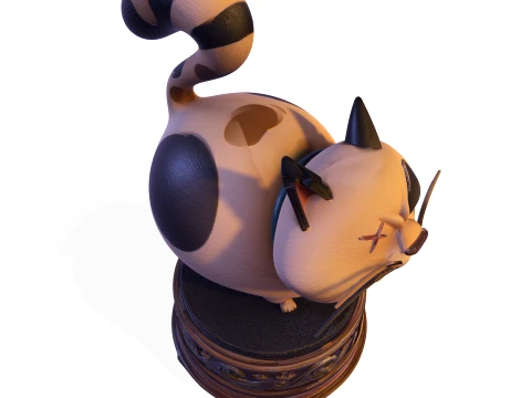Realistic Angry Calico Cartoon Cat Animated Series Pet Statue 3D Print Model