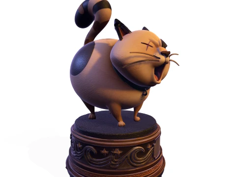 Realistic Angry Calico Cartoon Cat Animated Series Pet Statue 3D Print Model