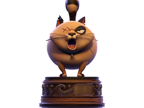 Realistic Angry Calico Cartoon Cat Animated Series Pet Statue 3D Print Model