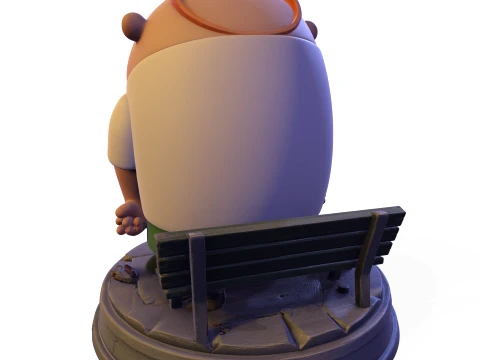 장난스러운 만화 소년 애니메이션 시리즈 이웃 동상 PBR 3D 프린트 모델