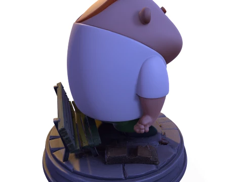 장난스러운 만화 소년 애니메이션 시리즈 이웃 동상 PBR 3D 프린트 모델