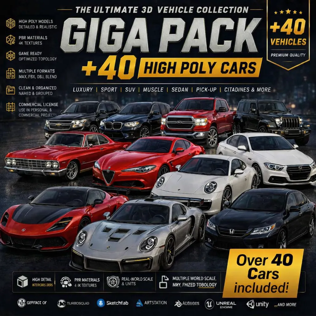 Premium 40 HighQuality 3D Vehicle Models Bundle Pack 3D Model .c4d .max .obj .3ds .fbx .stl .blend 