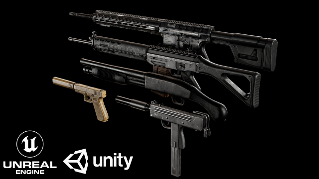 Weapons bundle pack vol 02 Model 3D .c4d .max .obj .3ds .fbx .stl .blend 