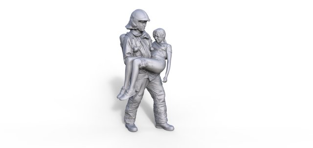 Figure firefighter with child 3D 打印模型 .c4d .max .obj .3ds .fbx .stl .blend