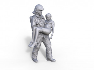 Figure firefighter with child 3D Print Model