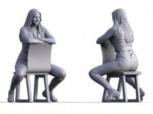 Figure Julia typ A with chair for ship model railway diorama 125 3D 打印模型