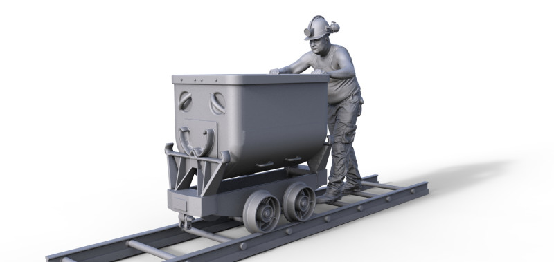 Figur Miner mit Lore 3D-Druckmodell .c4d .max .obj .3ds .fbx .stl .blend