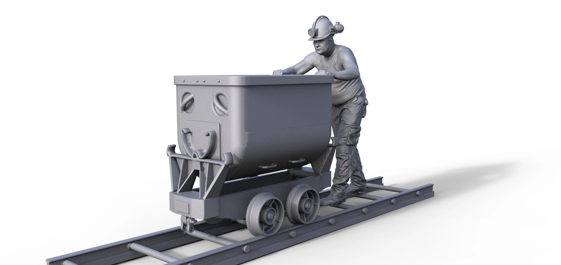 Figur Miner mit Lore 3D Print Model .c4d .max .obj .3ds .fbx .stl .blend