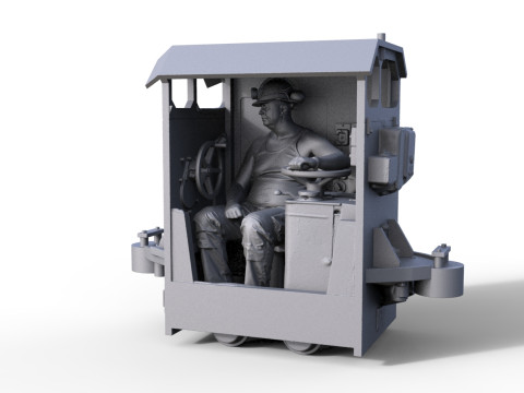 Bergbau Lok mit Fahrer Modelo de Impressão 3D