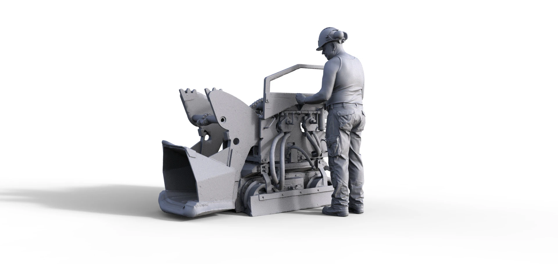 Bergbau Bagger mit Mann 3D Print Model .c4d .max .obj .3ds .fbx .stl .blend 