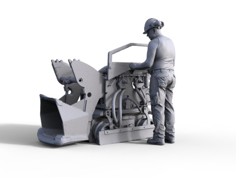 Bergbau Bagger mit Mann 3D Print Model