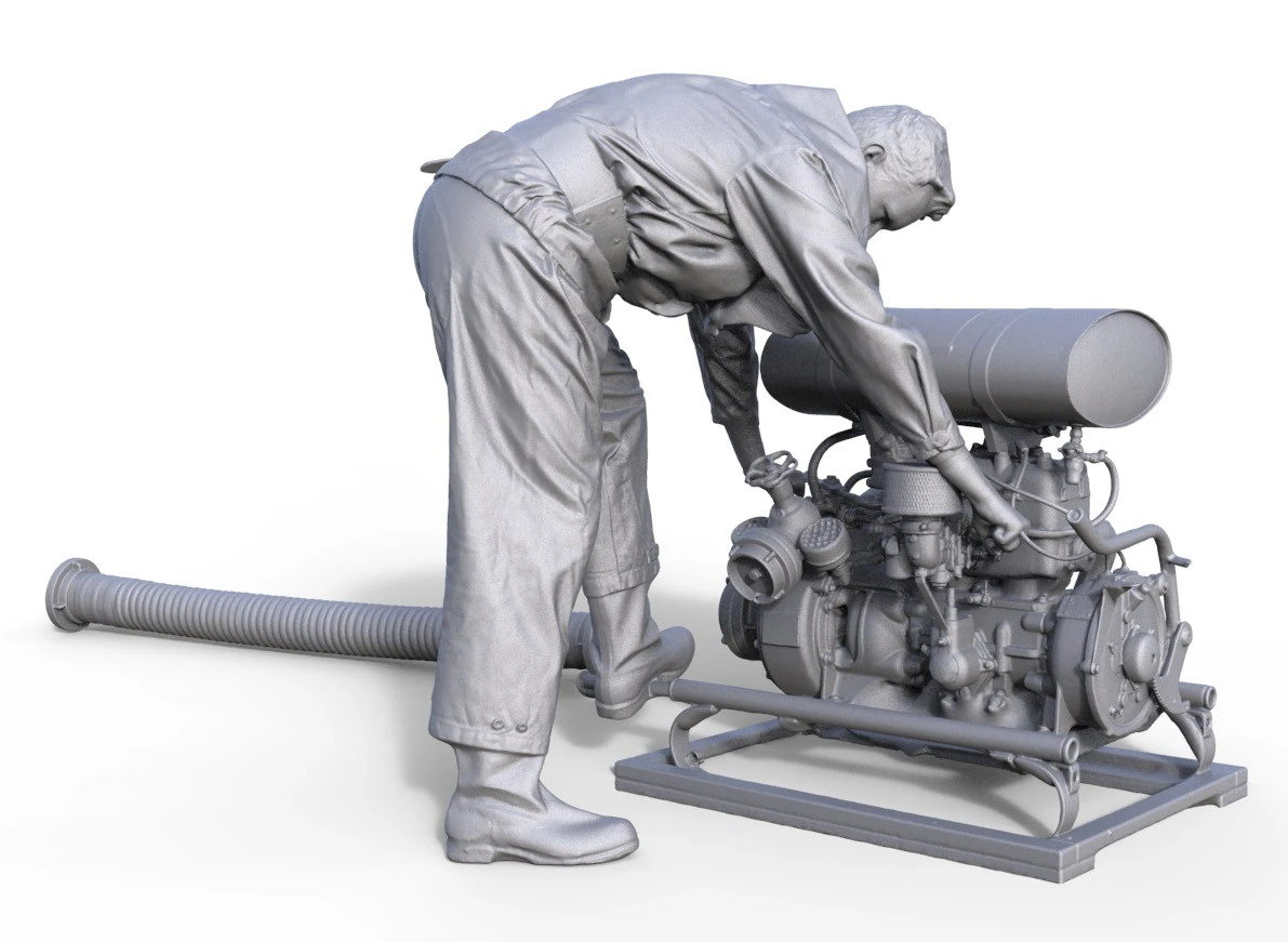 Figur Feuerwehr DDR mit Pumpe 3D Print Model .c4d .max .obj .3ds .fbx .stl .blend 