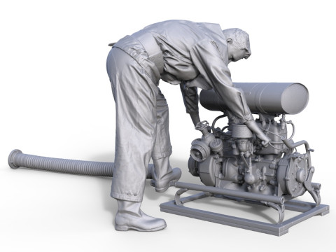 Figur Feuerwehr DDR mit Pumpe Modello di stampa 3D
