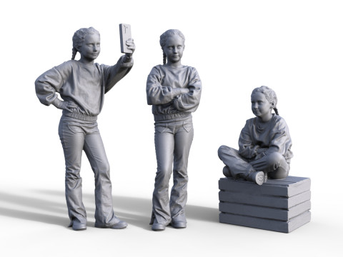 FIGURE CHILD DIORAMA TRAIN 3x 3D Print Model