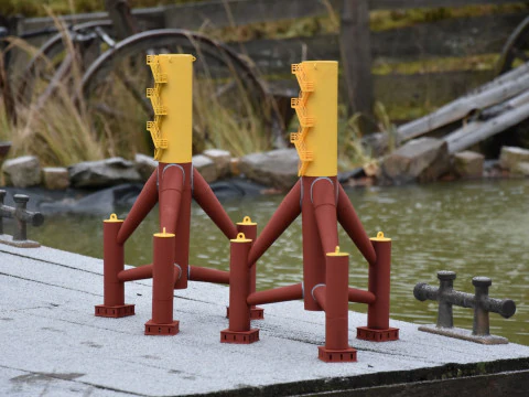 TURBINA E&Oacute;LICA TRIP&Eacute; OFFSHORE PARA MODELO DE NAVIO Modelo de Impressão 3D