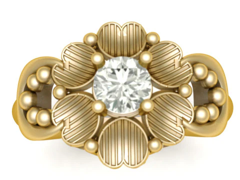 ANELLO FIORE SOLITARIO CON DIAMANTI MODELLO STAMPABILE 3D Modello di stampa 3D