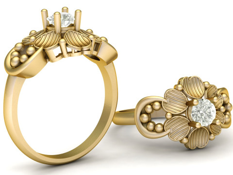 SOLITAIRE FOLAWER DIMOND RING 3D PRINTABLE MODEL Modello di stampa 3D