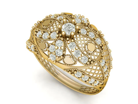 フィリグリー エンゲージメント ダイヤモンド リング 3D 印刷可能モデル 3Dプリントモデル