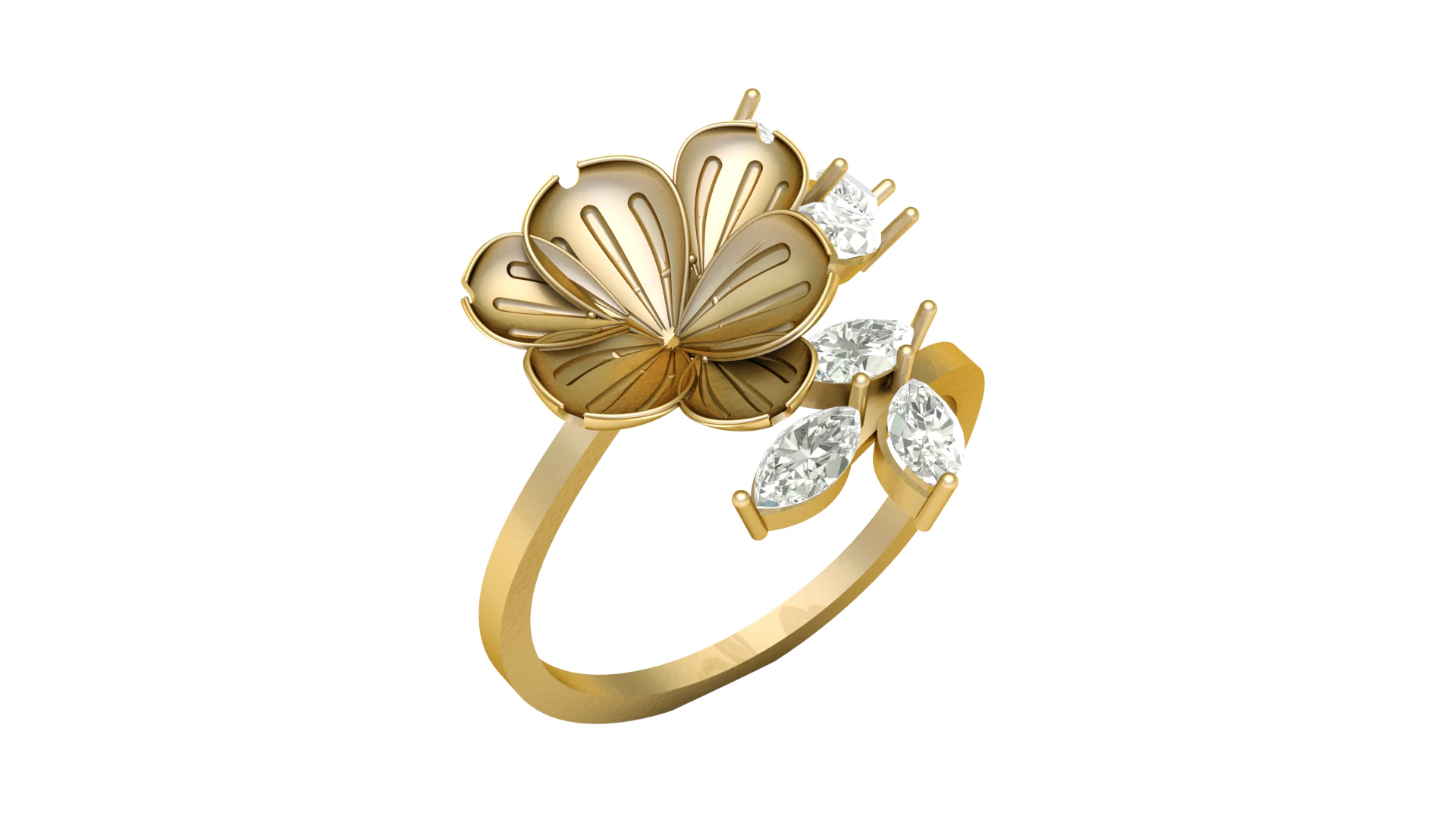SOLITAIRE FLOWER DIMOND RING 3D PRINTABLE MODEL 3D Print Model .c4d .max .obj .3ds .fbx .stl .blend