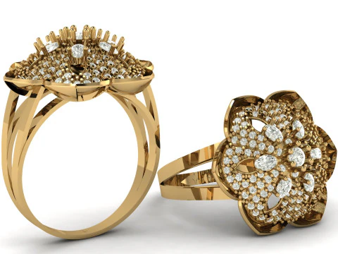 フィリグリー フラワー ダイヤモンド リング 3D 印刷可能モデル 3Dプリントモデル