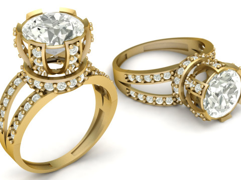 LUXURY SOLITAIRE ENGAGEMENT RING 3D PRINTABLE MODEL 3Dプリントモデル