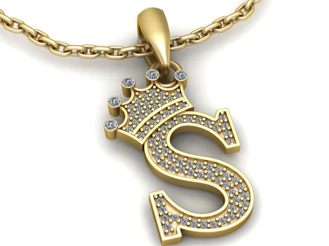 アルファベット S ダイヤモンド ペンダント 3D 印刷可能モデル 3Dプリントモデル