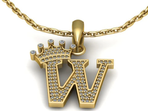アルファベット W ダイヤモンド ペンダント 3D 印刷可能モデル 3Dプリントモデル
