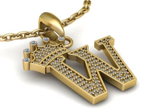 ALPHABET W DIMOND PENDANT 3D PRINTABLE MODEL 3D Принт Модель