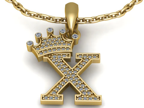 アルファベット X ダイヤモンド ペンダント 3D 印刷可能モデル 3Dプリントモデル