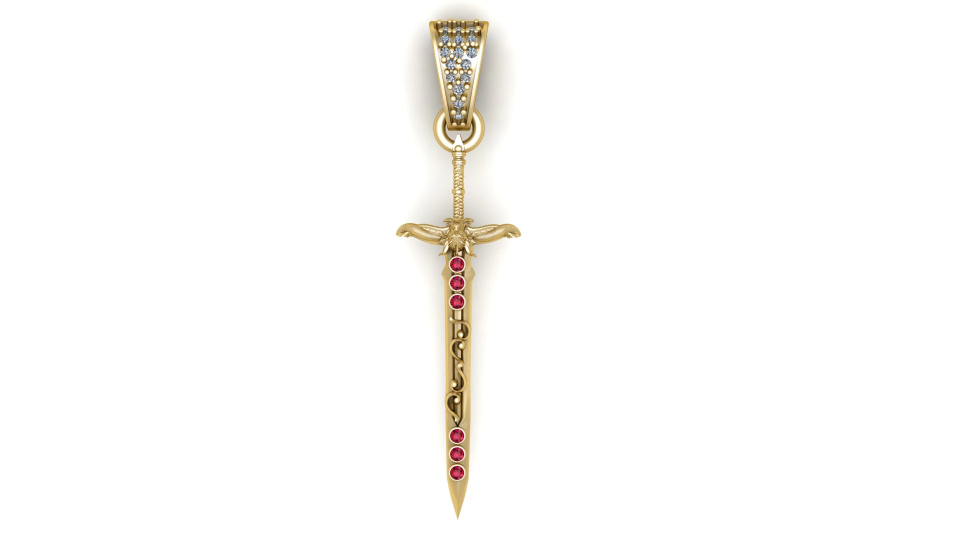 GOLD RUBY SWORD PENDANT 3D PRINTABLE MODEL 3D Model .c4d .max .obj .3ds .fbx .stl .blend 