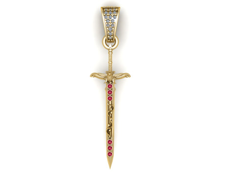 GOLD RUBY SWORD PENDANT 3D PRINTABLE MODEL Modelo 3D