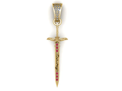GOLD RUBY SWORD PENDANT 3D PRINTABLE MODEL 3D Model