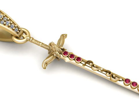GOLD RUBY SWORD PENDANT 3D PRINTABLE MODEL 3D Model