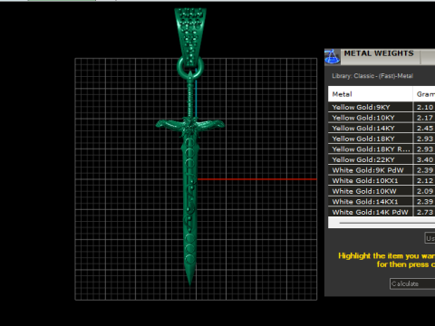 GOLD RUBY SWORD PENDANT 3D PRINTABLE MODEL 3D Model