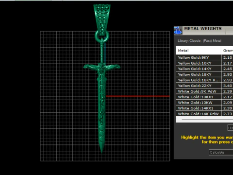 GOLD RUBY SWORD PENDANT 3D PRINTABLE MODEL 3D Model