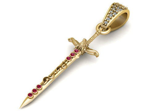 GOLD RUBY SWORD PENDANT 3D PRINTABLE MODEL 3D Model