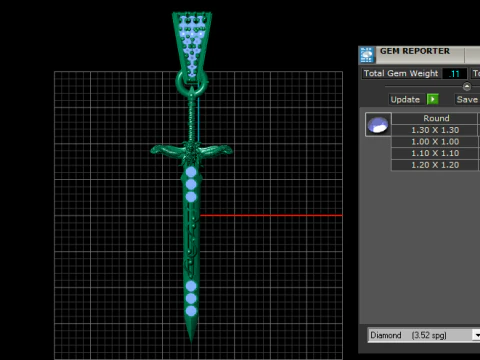 GOLD RUBY SWORD PENDANT 3D PRINTABLE MODEL 3D Model
