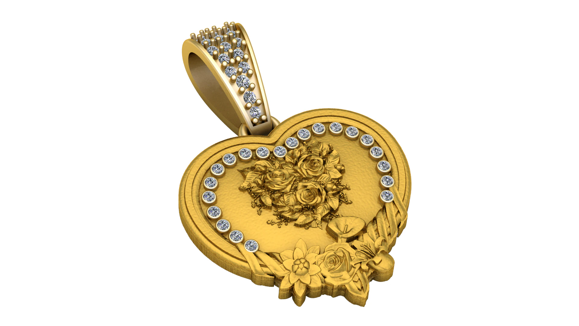 PENDENTE A CUORE CON DESIGN FIORE MODELLO STAMPABILE 3D Modello 3D .c4d .max .obj .3ds .fbx .stl .blend 