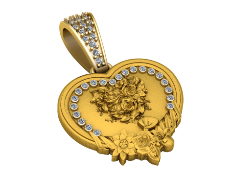 FLOWER DESIGN HEART PENDANT 3D PRINTABLE MODEL Modello 3D