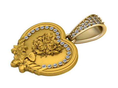 PENDENTE A CUORE CON DESIGN FIORE MODELLO STAMPABILE 3D Modello 3D