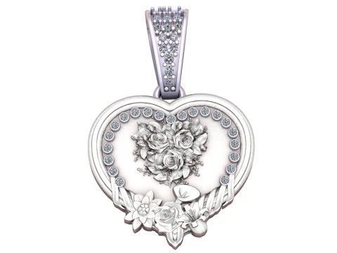 PENDENTE A CUORE CON DESIGN FIORE MODELLO STAMPABILE 3D Modello 3D
