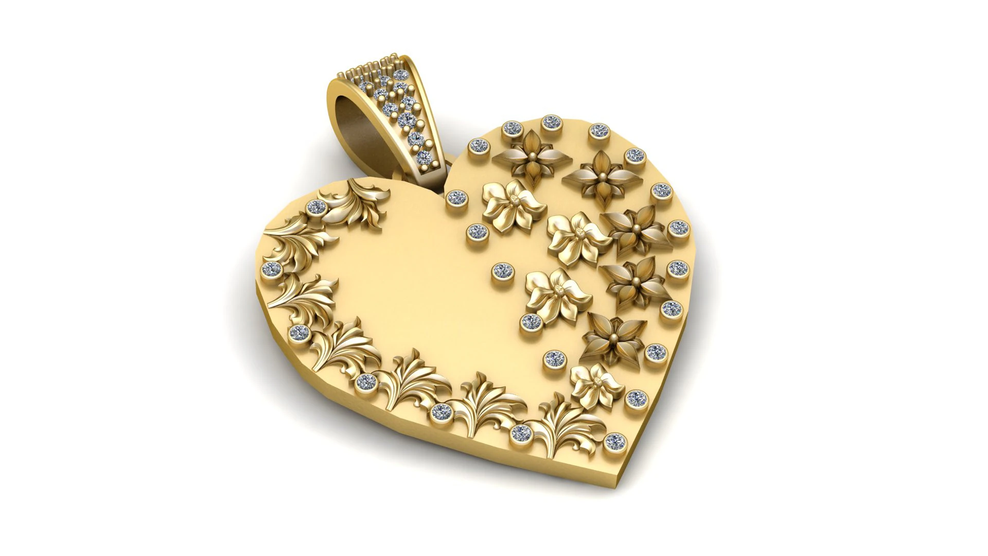FLOWER DESIGN HEART SHAPE PENDANT 3D PRINTABLE MODEL 3D Model .c4d .max .obj .3ds .fbx .stl .blend 